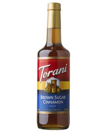 Torani Brown Sugar Cinnamon Syrup in a rich amber bottle with signature label design