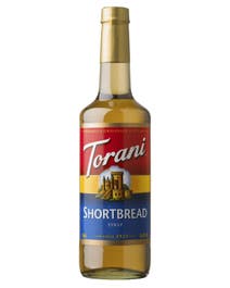 Torani Shortbread Syrup in 750ml bottle with golden liquid and signature castle logo