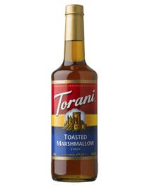 Torani Toasted Marshmallow Syrup in a golden brown bottle with signature label design