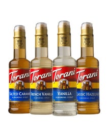 Torani Cafe Variety Pack with four 375ml flavoring syrups in easy-pour bottles
