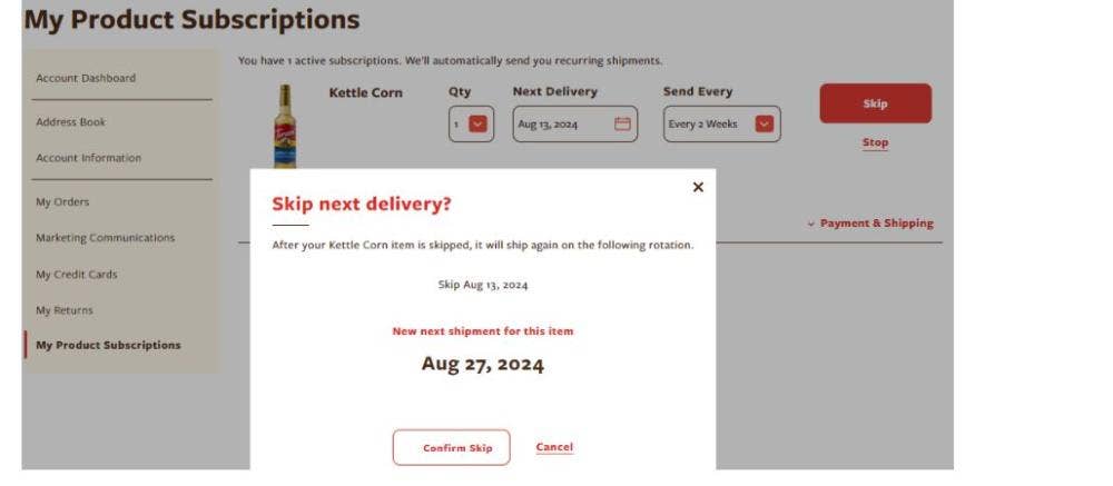 my product descriptions after skip button is selected shows skip next delivery question