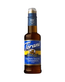 Torani Sugar Free Brown Sugar Cinnamon Syrup in 375ml bottle with blue label